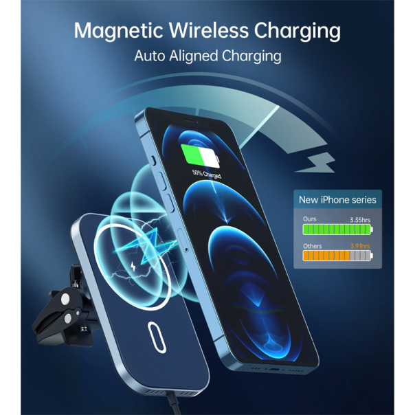 Auto držač za telefon sa bezicnim punjenjem MAGSAFE T200-F crni - 606777