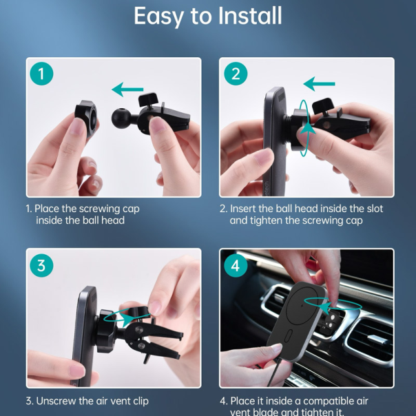 Auto držač za telefon sa bezicnim punjenjem MAGSAFE T200-F crni - 606777