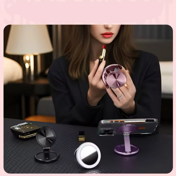 Držač za mobilni telefon magnetni Ring sa ogledalom roze - 618509