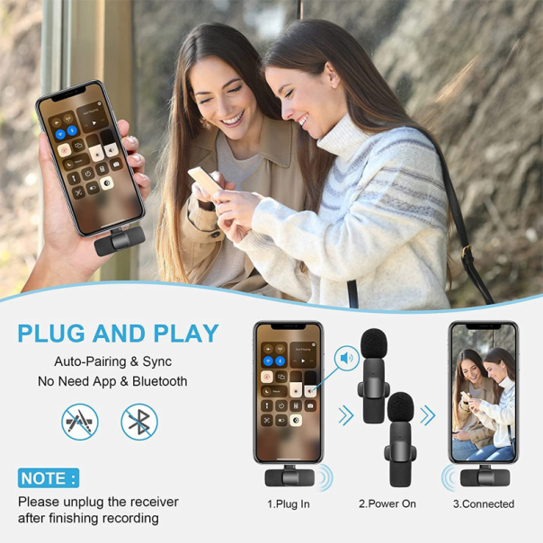 Dva bezicna mikrofona Lavalier za mobilni telefon K9 iPhone Lightning - 615996