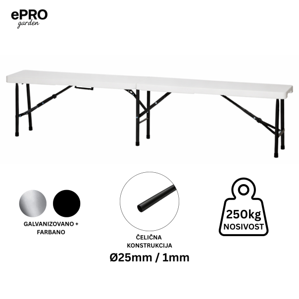 ePRO sklopivi baštenski SET sto 180cm + 2 klupe, metal-plastika - EP3027152