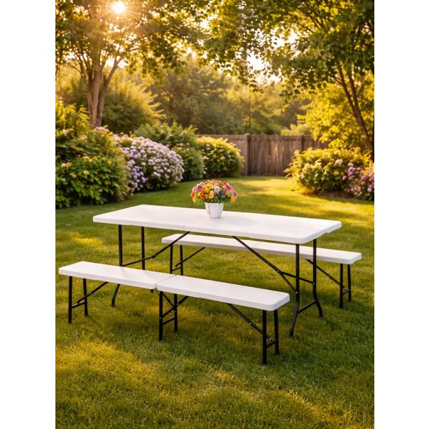 ePRO sklopivi baštenski SET sto 180cm + 2 klupe, metal-plastika - EP3027152