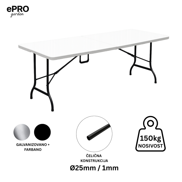 ePRO sklopivi baštenski SET sto 180cm + 2 klupe, metal-plastika - EP3027152