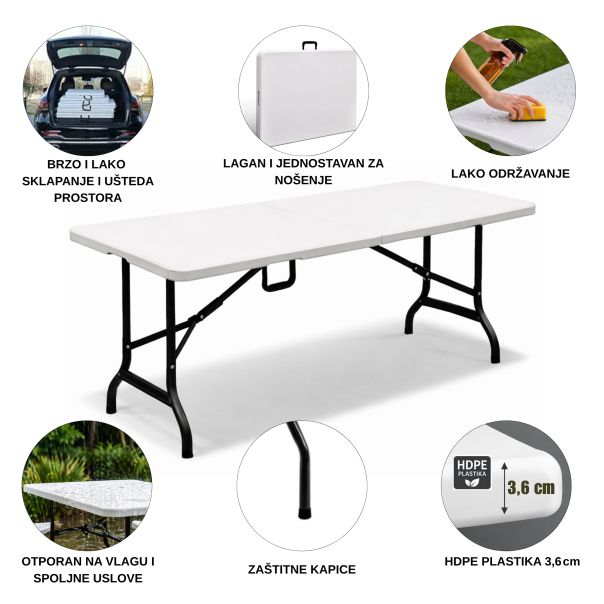 ePRO sklopivi baštenski sto 152x74x70cm, metal-plastika - EP2977071