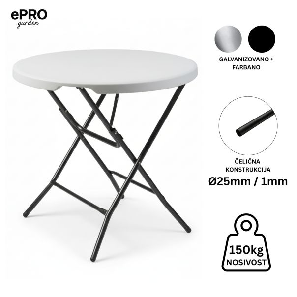 ePRO sklopivi baštenski SET sto Ø80 74cm + 2 stolice, metal-plastika - EP3027147