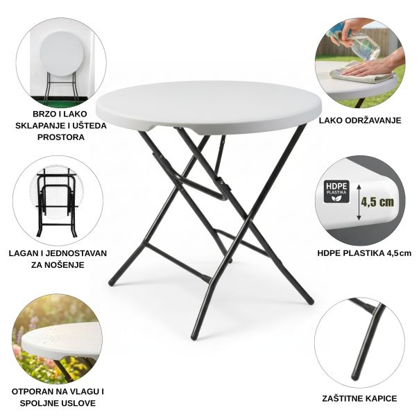 ePRO sklopivi baštenski sto Ø80 74cm, metal-plastika - EP2977091