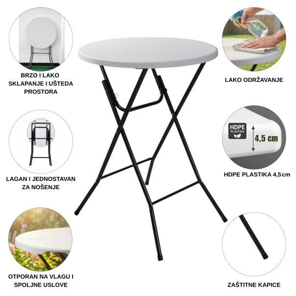 ePRO sklopivi baštenski barski sto Ø80 110cm, metal-plastika - EP2977400
