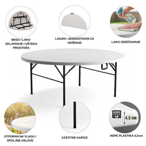 ePRO sklopivi baštenski sto Ø152 74cm, metal-plastika - EP2977404