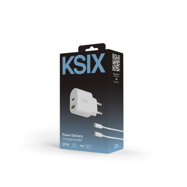 KSIX BCD30WA02 SET ZIDNI Punjač 30W USB-C+USB-A + KABL C NA C, 1M - EP3251416