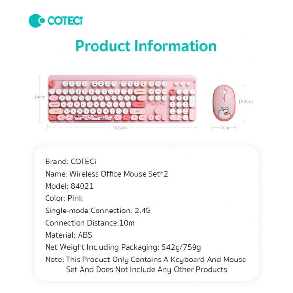 Combo mis i tastatura Coteci 84021 pink - EP3009640