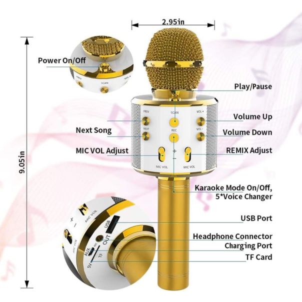 Bluetooth mikrofon zlatni - 206517