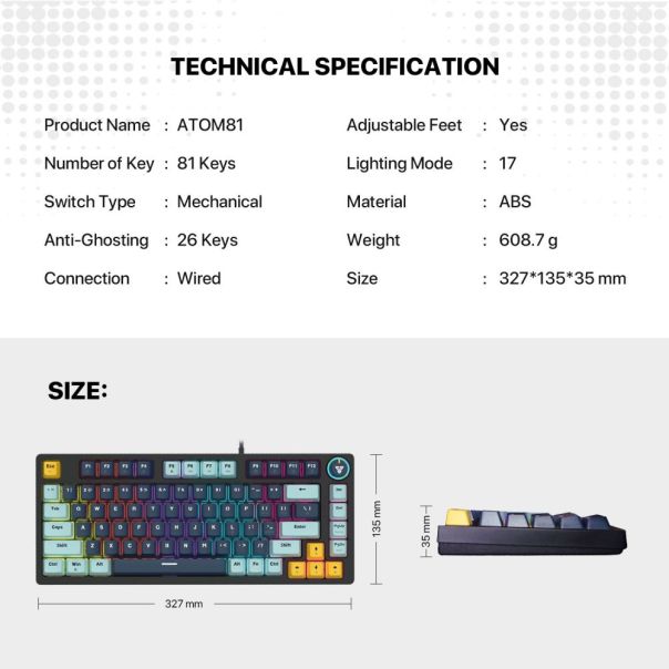 Tastatura Mehanicka Gaming Fantech MK875 RGB Atom 81 Navy (rosie switch) - EP3094467