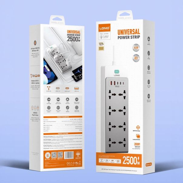 Produzni kabl LDNIO SC4 13-IN-1 8 uticnica 2xPD 2xUSB 1xLightning GaN 65W 2m - EP3199286