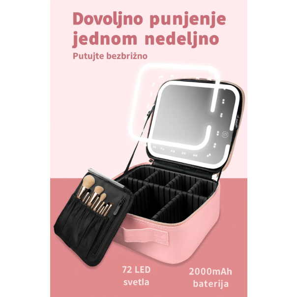 LED Ogledalo i torba sa pregradama za šminkanje, krem - EP3305280