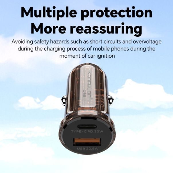 Auto punjac KONFULON C85Q, 3.6A, QC3.0 22.5W, PD 30W transparentan - EP3084060
