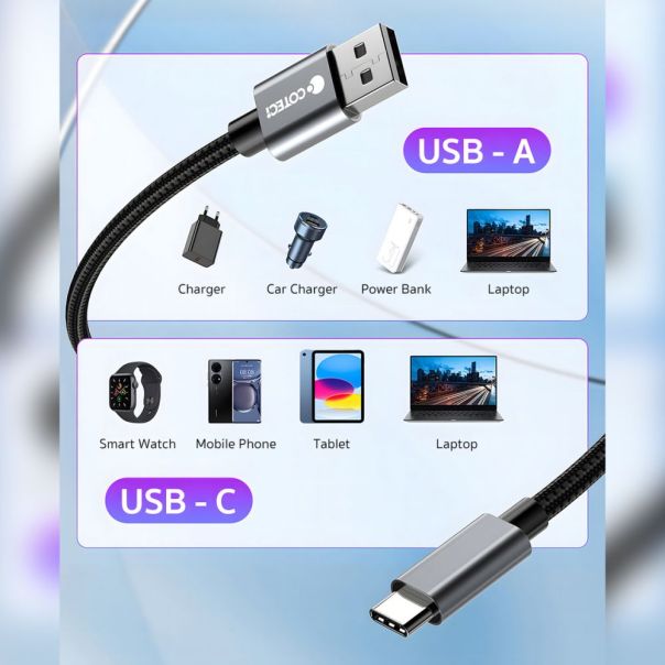 Data kabl Coteci 87313 60W 10 Gbps USB 3.0 na Type C crni 1m - EP2808244