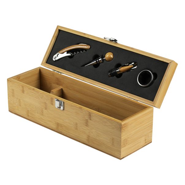 Vinski set BRUNELLO 4u1 u drvenoj kutiji - vadičep, čep, prsten i točilo, poklon set - EP3246670