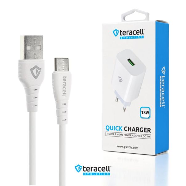Kucni punjac Teracell Evolution TC-09 QC3.0 18W sa Type c kablom beli CE - 223686