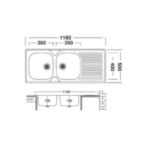 Livinox Inox ugradna sudopera EC138K 116x50cm sifon ø90 - EC-138K