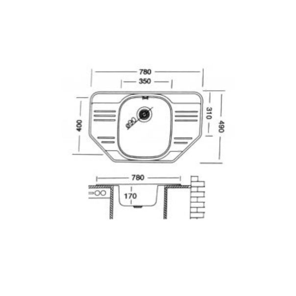 Livinox Inox ugradna sudopera EC323 78x49cm sifon ø90 - EC-323