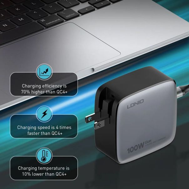 Kucni punjac sa adapterima LDNIO Q408 GaN PPS QC3.0 (30W), 3xPD3.0 (100W), 100W Max, sa Type C na Type C kablom beli - 217366