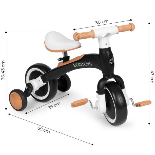 ECO TOYS Ecotoys balans bicikl sa pedalama i pomoćnim točkovima 3u1 black - EP2749316