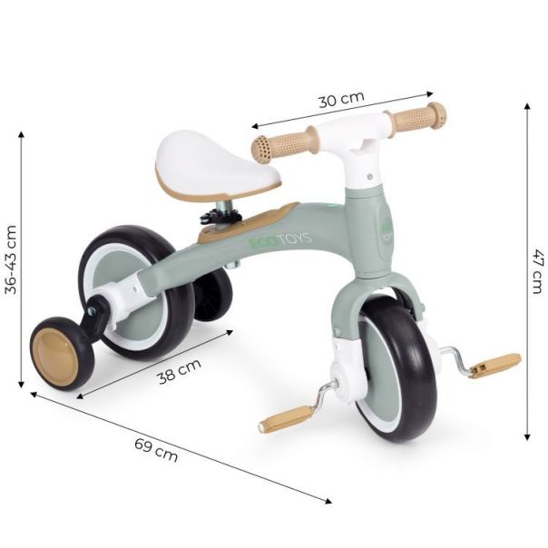 ECO TOYS Bicikl sa pedalama i pomoćnim točkovima 3u1, zelena - LC-V1359 GREEN