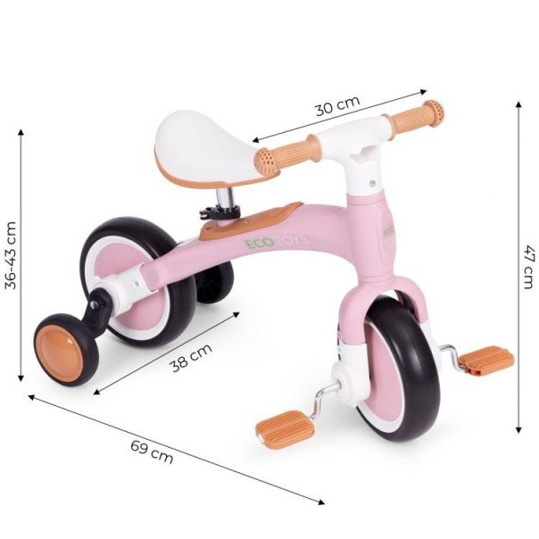 ECO TOYS Balans bicikl sa pedalama i pomoćnim točkovima 3u1, pink - LC-V1359 PINK