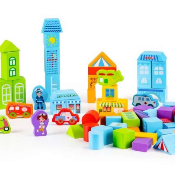 ECO TOYS Edukativne drvene kocke Grad, 100 delova - SR19001