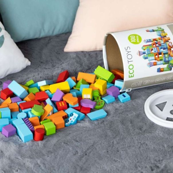 ECO TOYS Edukativne drvene kocke Grad, 100 delova - SR19001