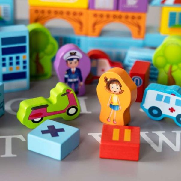 ECO TOYS Edukativne drvene kocke Grad, 100 delova - SR19001