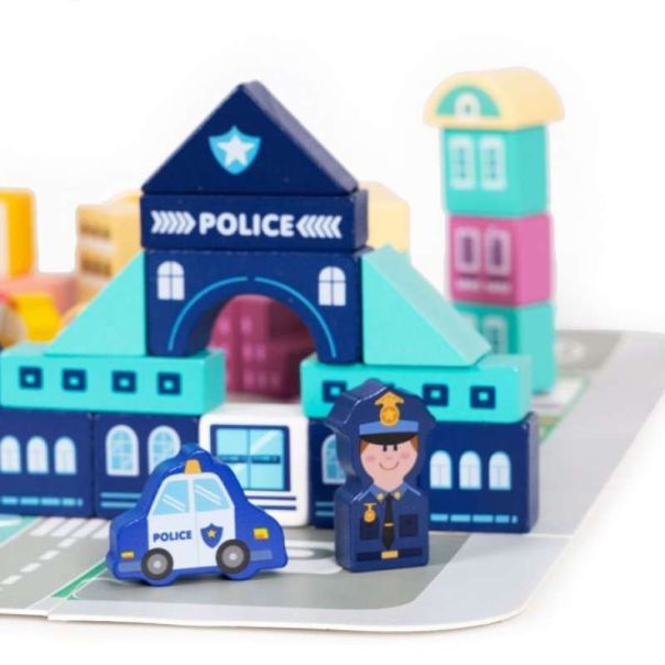 ECO TOYS Edukativne drvene kocke sa podlogom Grad, 121 deo - MA802