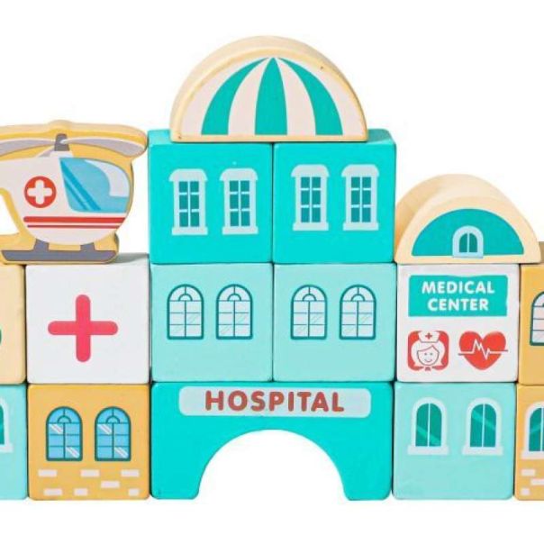 ECO TOYS Edukativne drvene kocke sa podlogom Grad, 121 deo - MA802