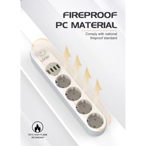 Produzni kabl LDNIO SE1-C 2500W EU, 4 uticnice 2xUSB 12W, 2xPD 20W beli 2m - EP2937076