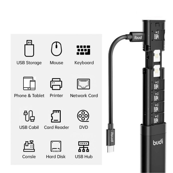 Multifunkcionalni citac adapter Budi USB-C 3.0 DC516B crni - 208856