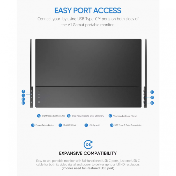 Eksterni prenosni monitor 15,6'' A1 Gamut FHD - 222429