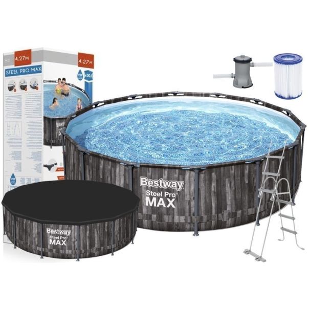 BESTWAY Bazen sa metalnim okvirom, merdevinama i filter pumpom 427x107cm Steel Pro max wood - 3941