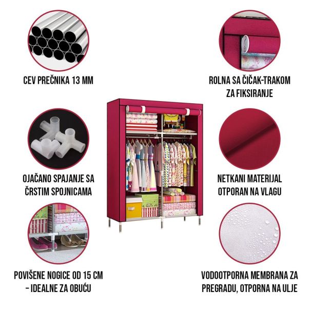 Platneni prenosivi garderober 170x105x45cm, bordo - EP0934