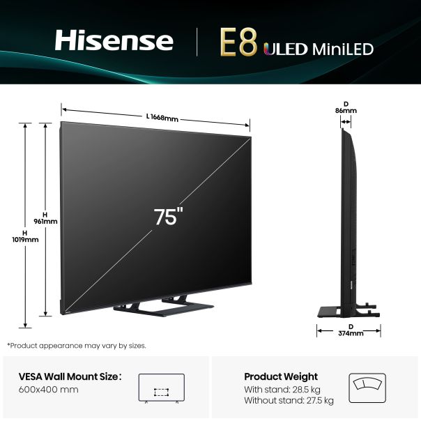 HISENSE Televizor 75E8Q, Ultra HD, Smart - EP2979927