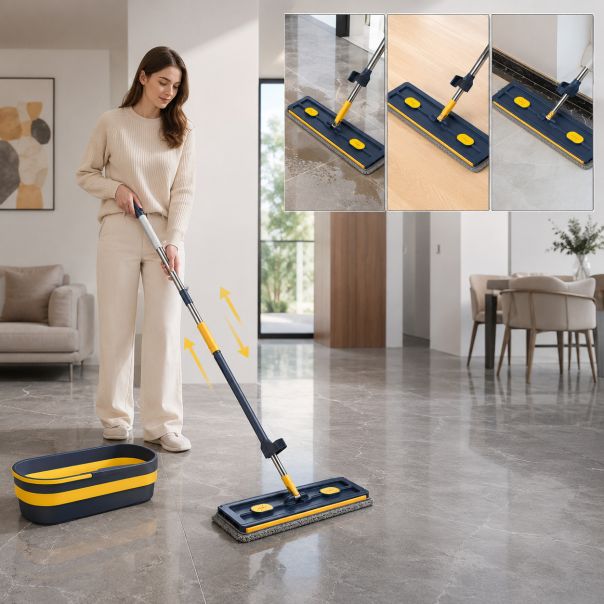 Mop za pranje podova sa ceđenjem i rotirajućom glavom 360°, drška 133 cm, plava x2 - EP3280371