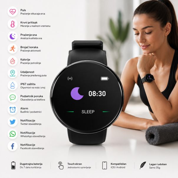 Pametni sat WATCHLITE, 1,39″ AMOLED ekran, crni (model D18), x2 - EP3280376