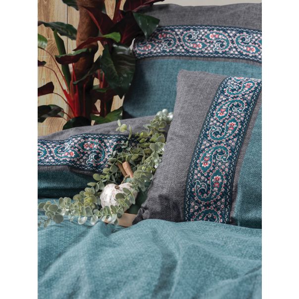 DEKOR DOM Posteljina CB Ranforce double Folk Art Erna petrol - 038236