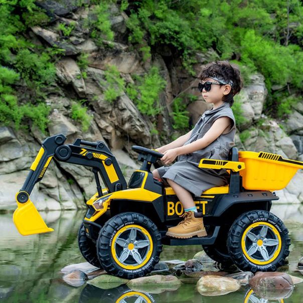 EUROBAJK Dečji bager na akumulator sa kašikom 12V, žuta - 10139