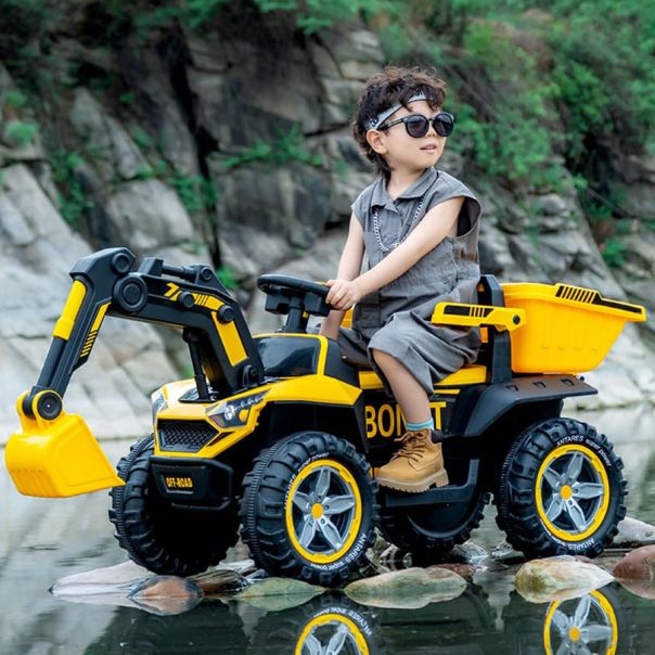 EUROBAJK Dečji bager na akumulator sa kašikom 12V, žuta - 10139