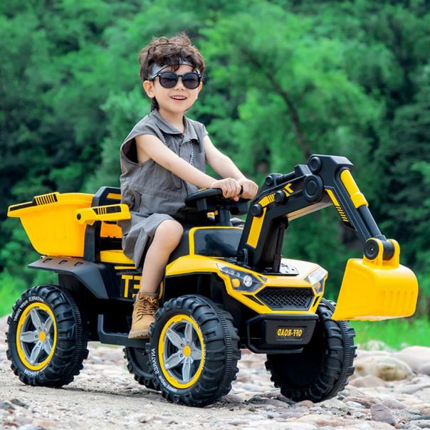 EUROBAJK Dečji bager na akumulator sa kašikom 12V, žuta - 10139