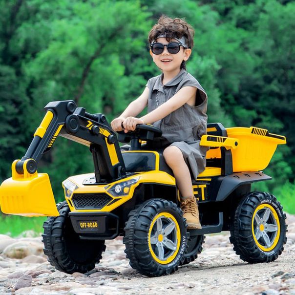 EUROBAJK Dečji bager na akumulator sa kašikom 12V, žuta - 10139