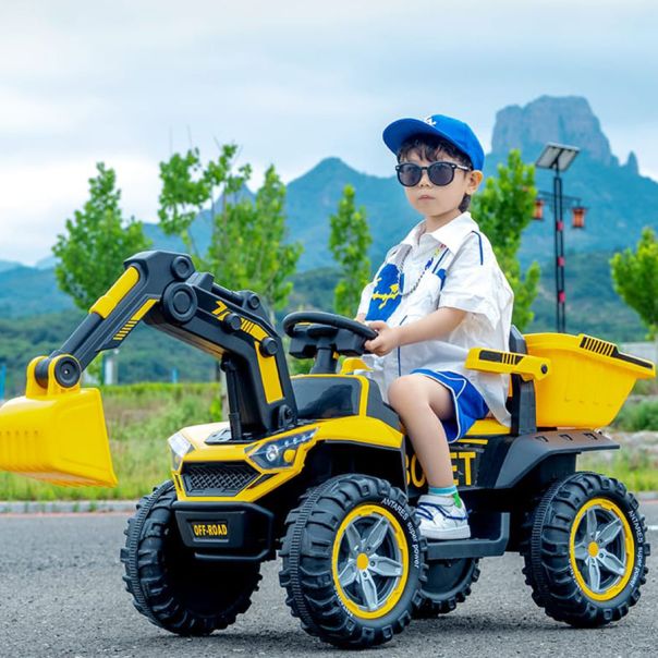 EUROBAJK Dečji bager na akumulator sa kašikom 12V, žuta - 10139