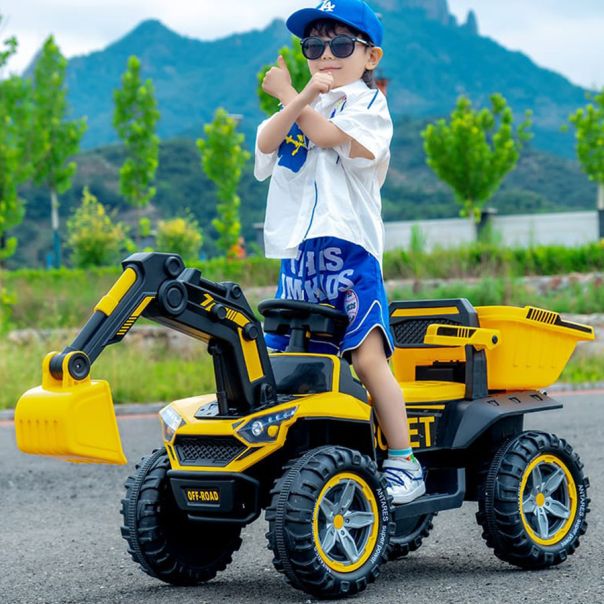 EUROBAJK Dečji bager na akumulator sa kašikom 12V, žuta - 10139