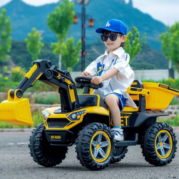 EUROBAJK Dečji bager na akumulator sa kašikom 12V, žuta - 10139