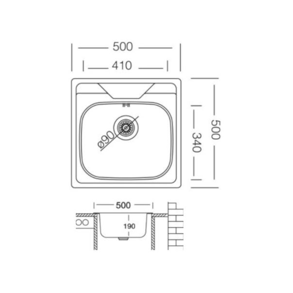 Livinox Inox ugradna sudopera EX176 50x50cm sifon ø90 - EX-176